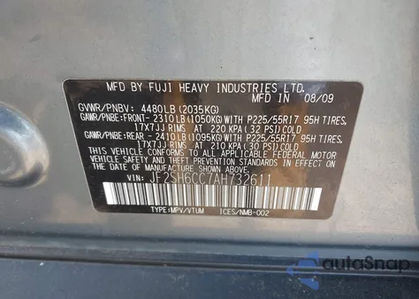 2010 Subaru Forester 2.5X Premium z USA, uszkodzony, nr VIN JF2SH6CC7AH732611